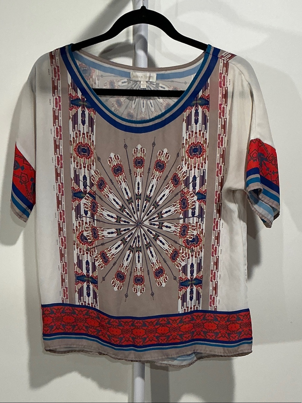 Jealous Tomato Cream & Blue Short Sleeve Medallion Print Top